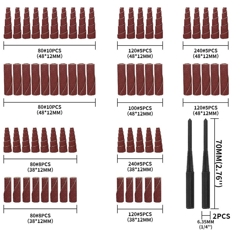 SI FANG 68Pcs Spiral and Cartridge Rolls Port and Polish Kit Assorted Grit, Mini Sanding Cone Engine Porting Assortment Kit with 1/4 inch Shank, Abrasive Head Porting Tools for Polishing, Rust Removal - Image 2